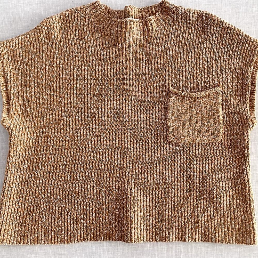 Free People Beach Sz L Freya Ribbed Sweater Tan Cotton Boxy Cropped Boho Casual - Picture 3 of 10